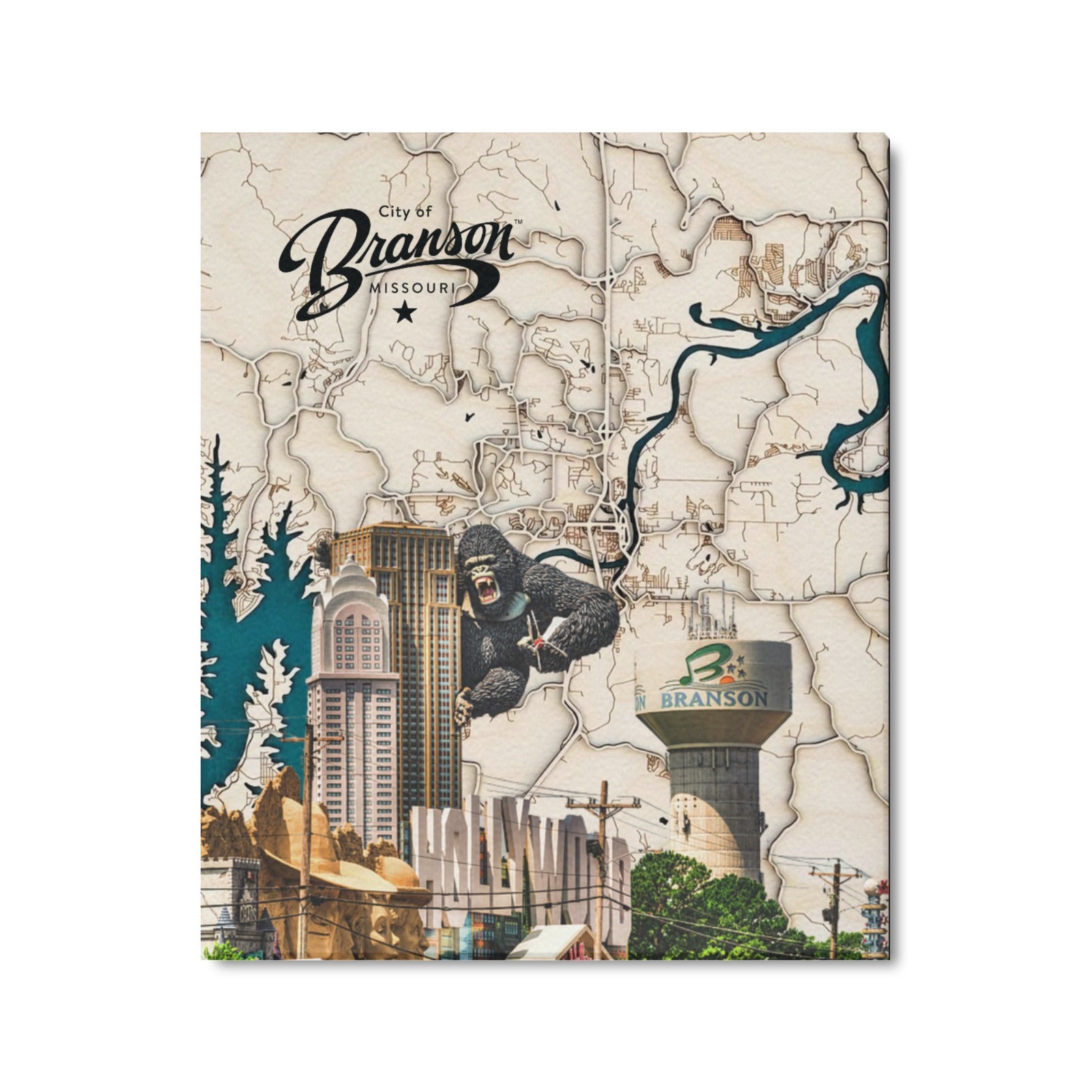 Branson Pastel Map Collage Limited Edition Canvas Print - 20"x24" Made in the USA