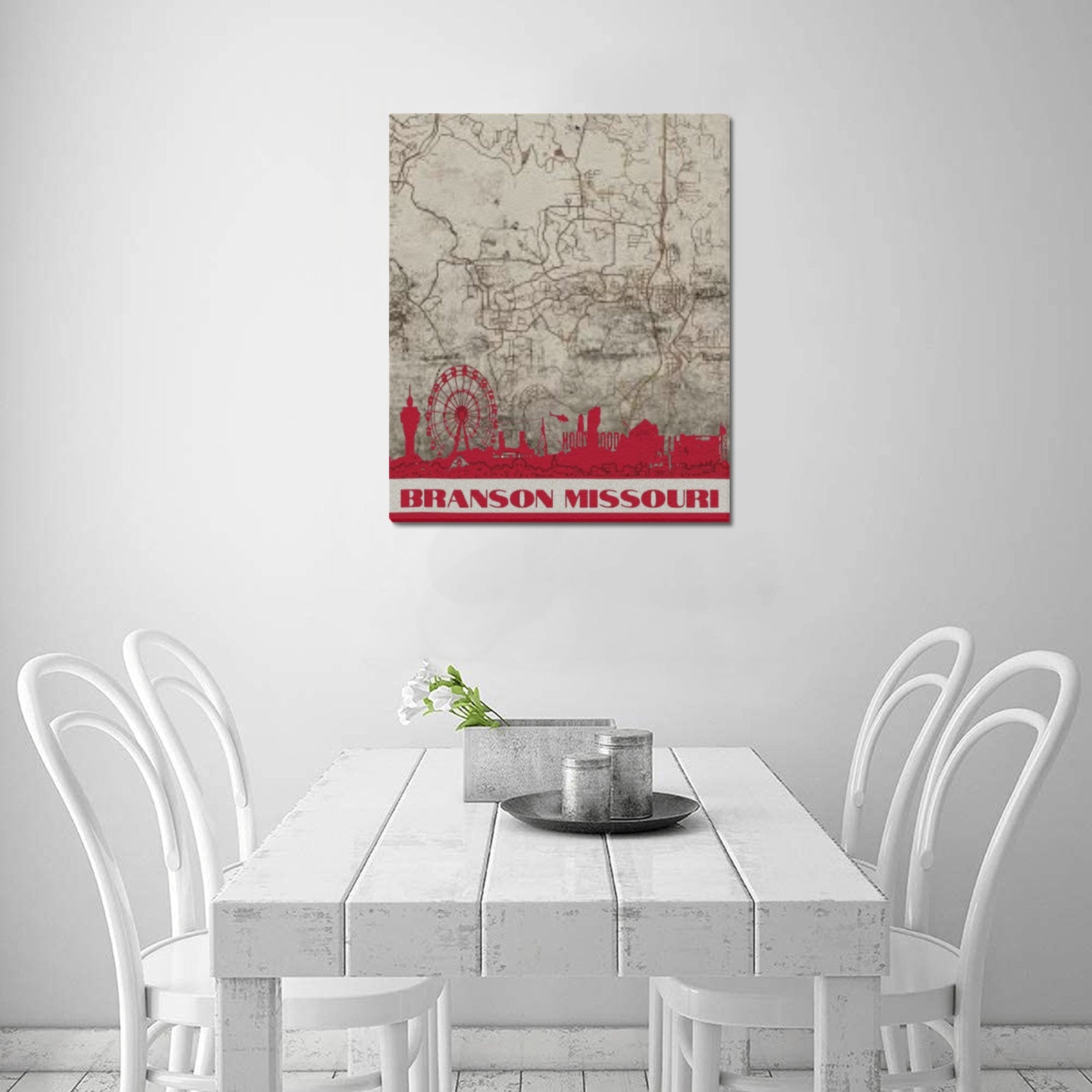 Branson Redline Landmark Map Limited Edition Canvas Print 20"x24" Made in the USA
