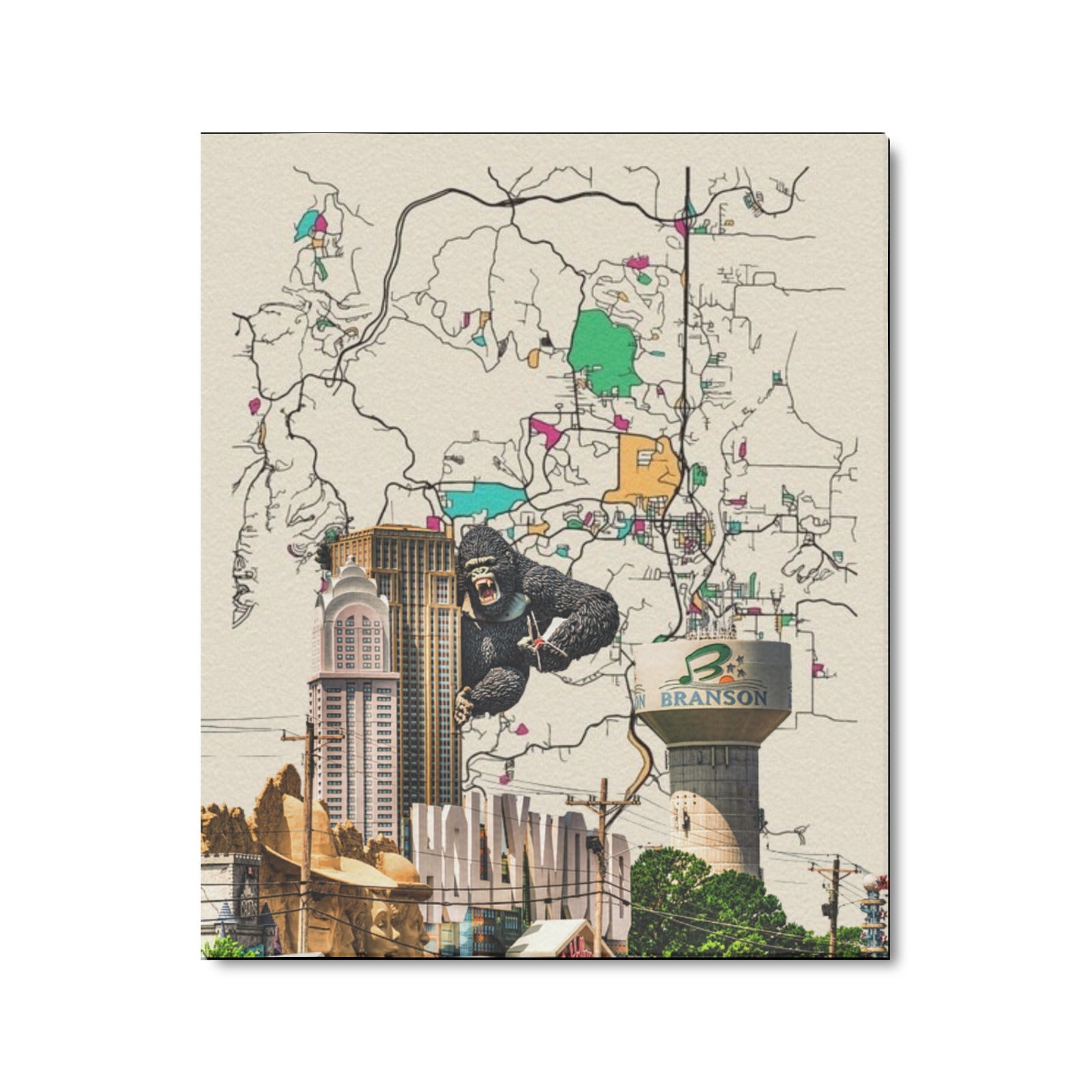 Branson Warm Map Collage Limited Edition Canvas Print - 20"x24" Made in the USA