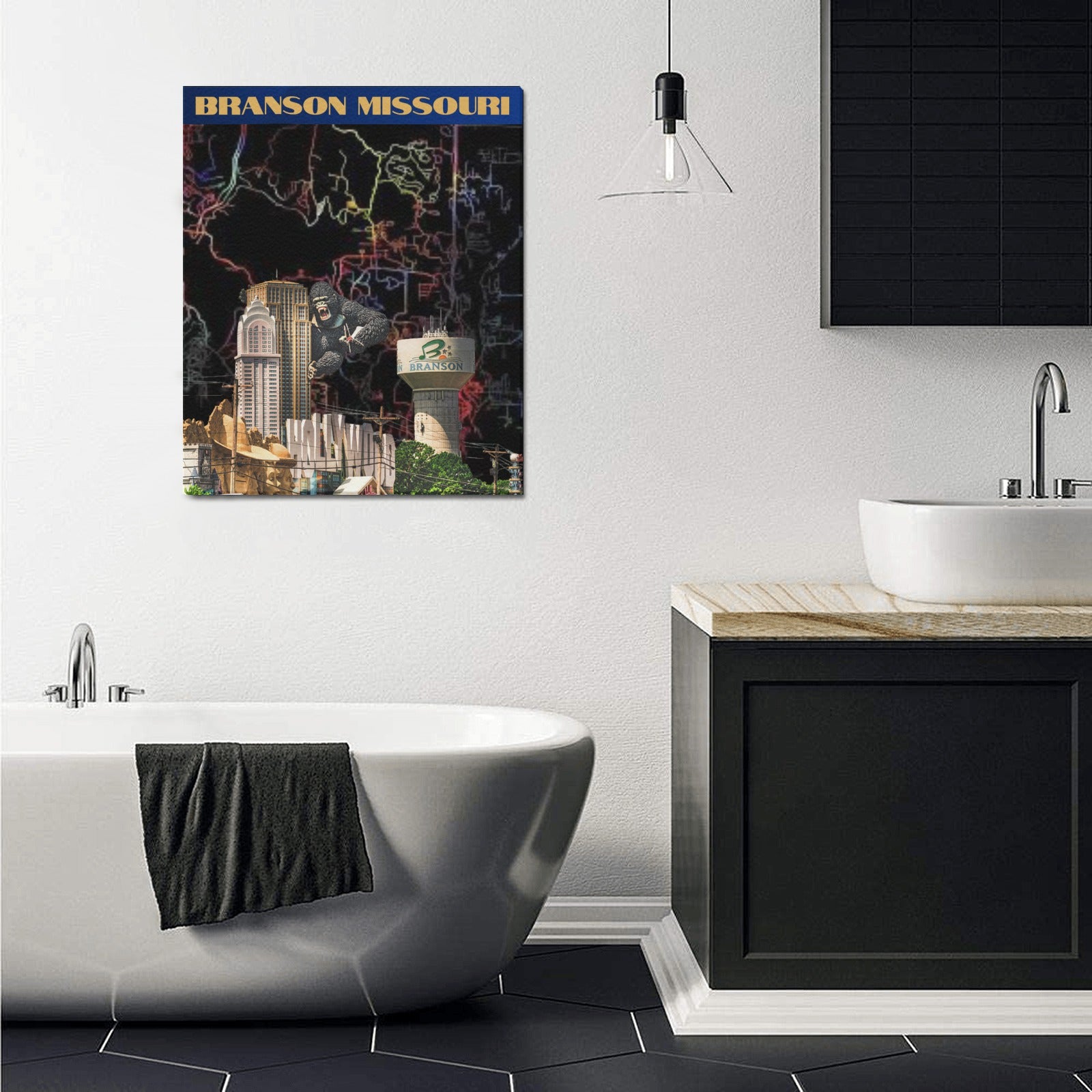 Branson Neon Skyline Map Limited Edition Canvas Print - 20"x24" Made in the USA