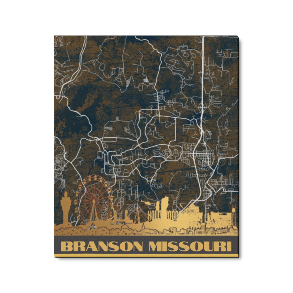 Branson Midnight Gold Map Limited Edition Canvas Print - 20"x24" Made in the USA