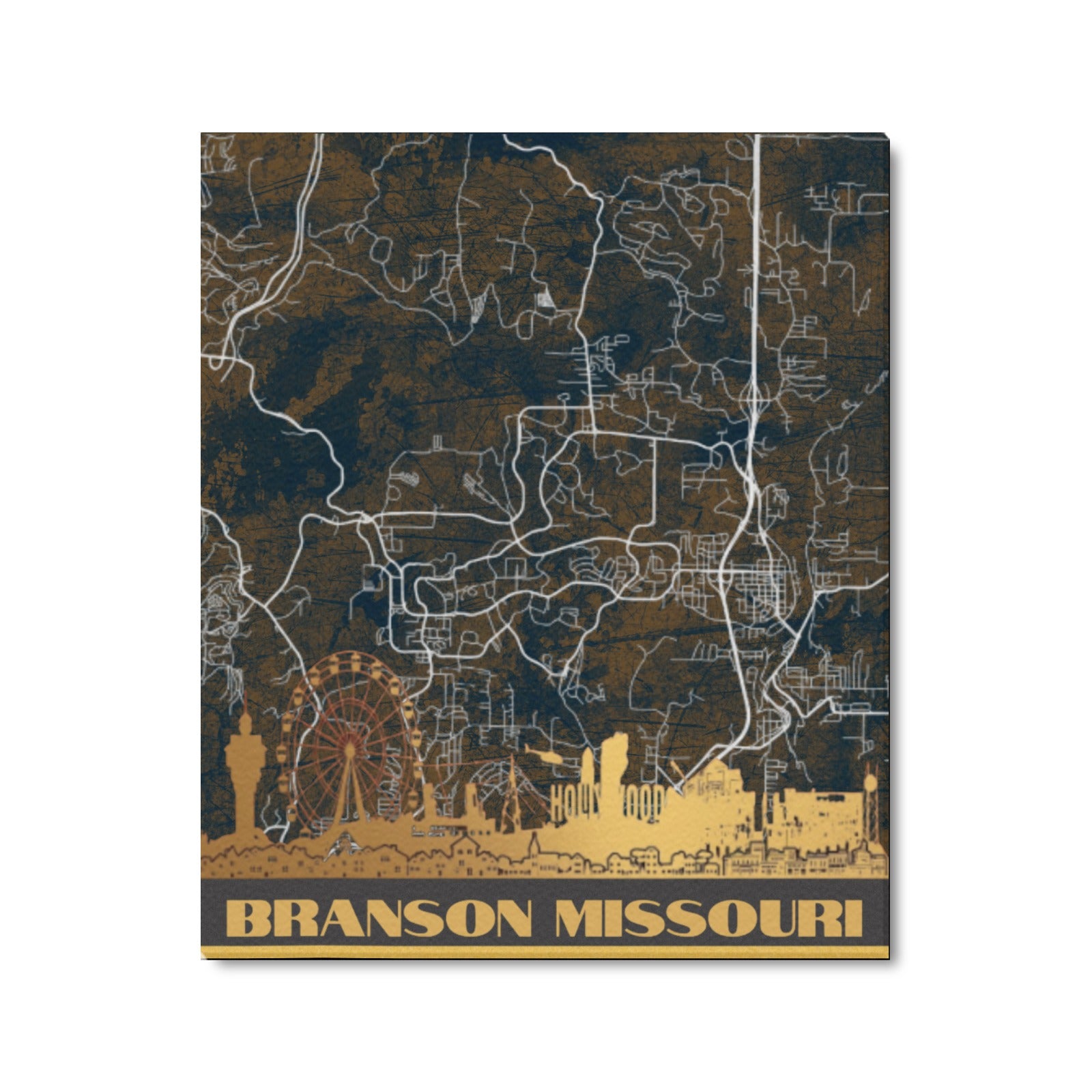 Branson Midnight Gold Map Limited Edition Canvas Print - 20"x24" Made in the USA