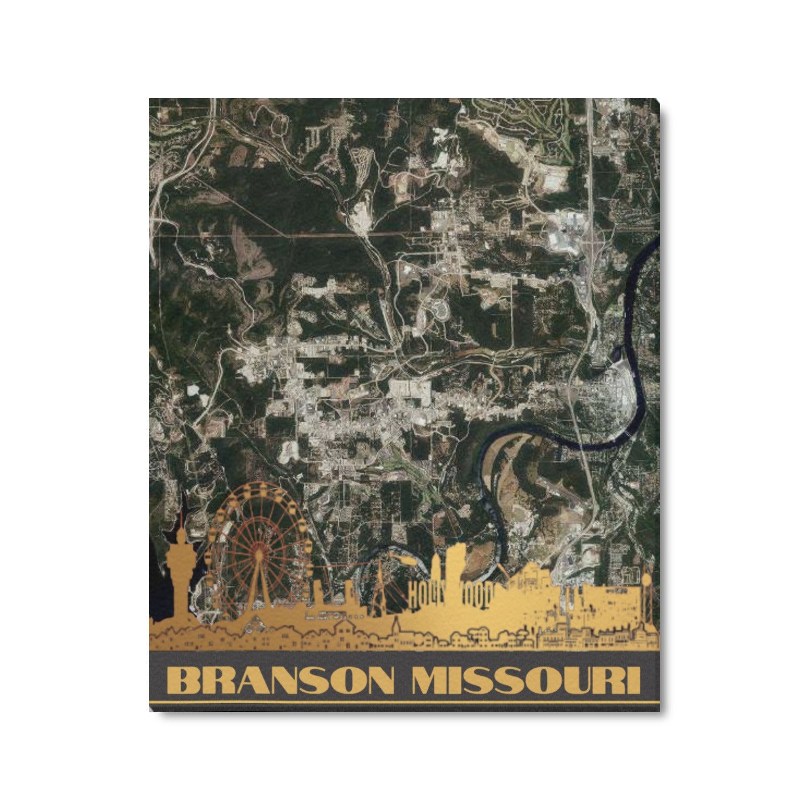 Branson Aerial Goldview Map Limited Edition Canvas Print 20"x24" Made in the USA