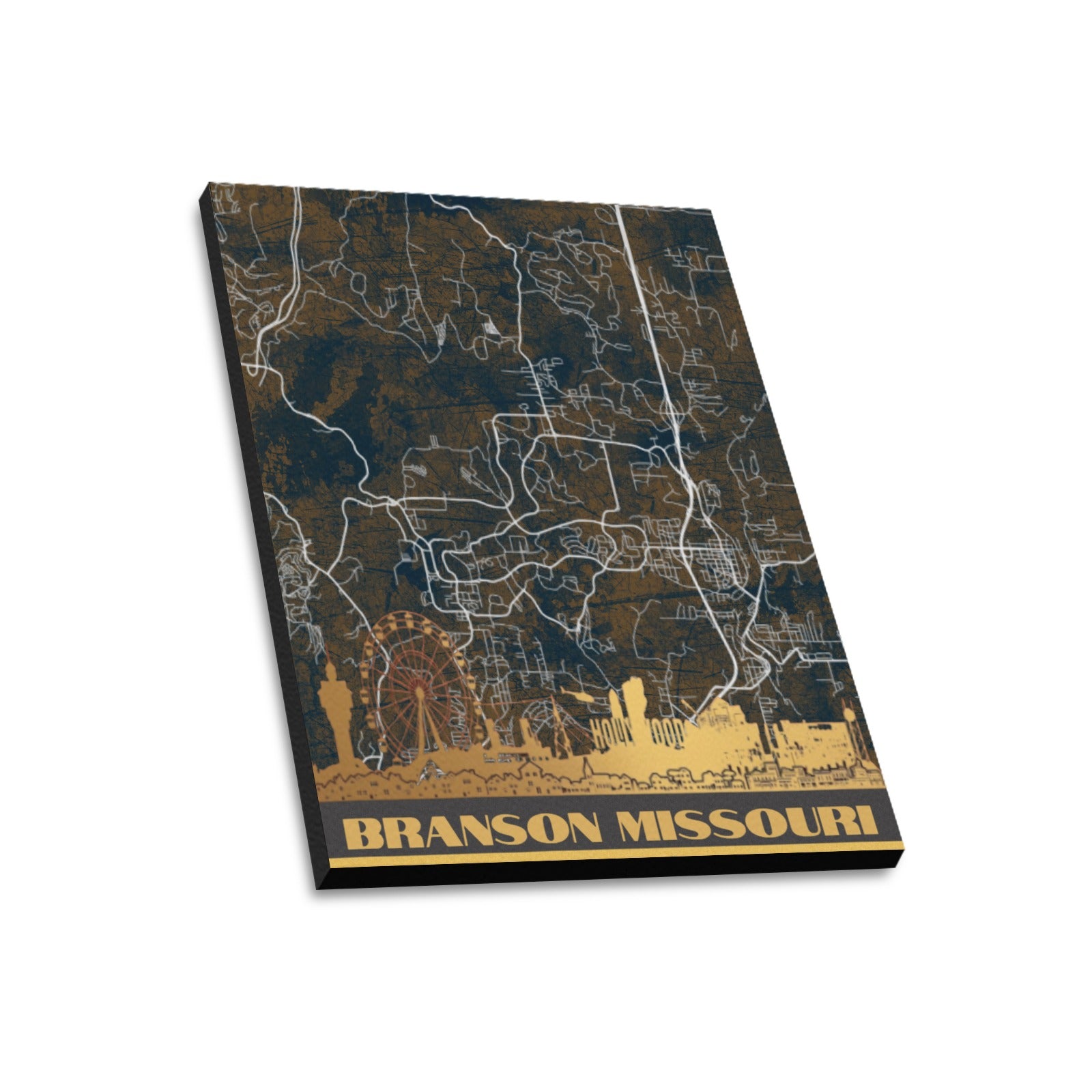 Branson Midnight Gold Map Limited Edition Canvas Print - 20"x24" Made in the USA