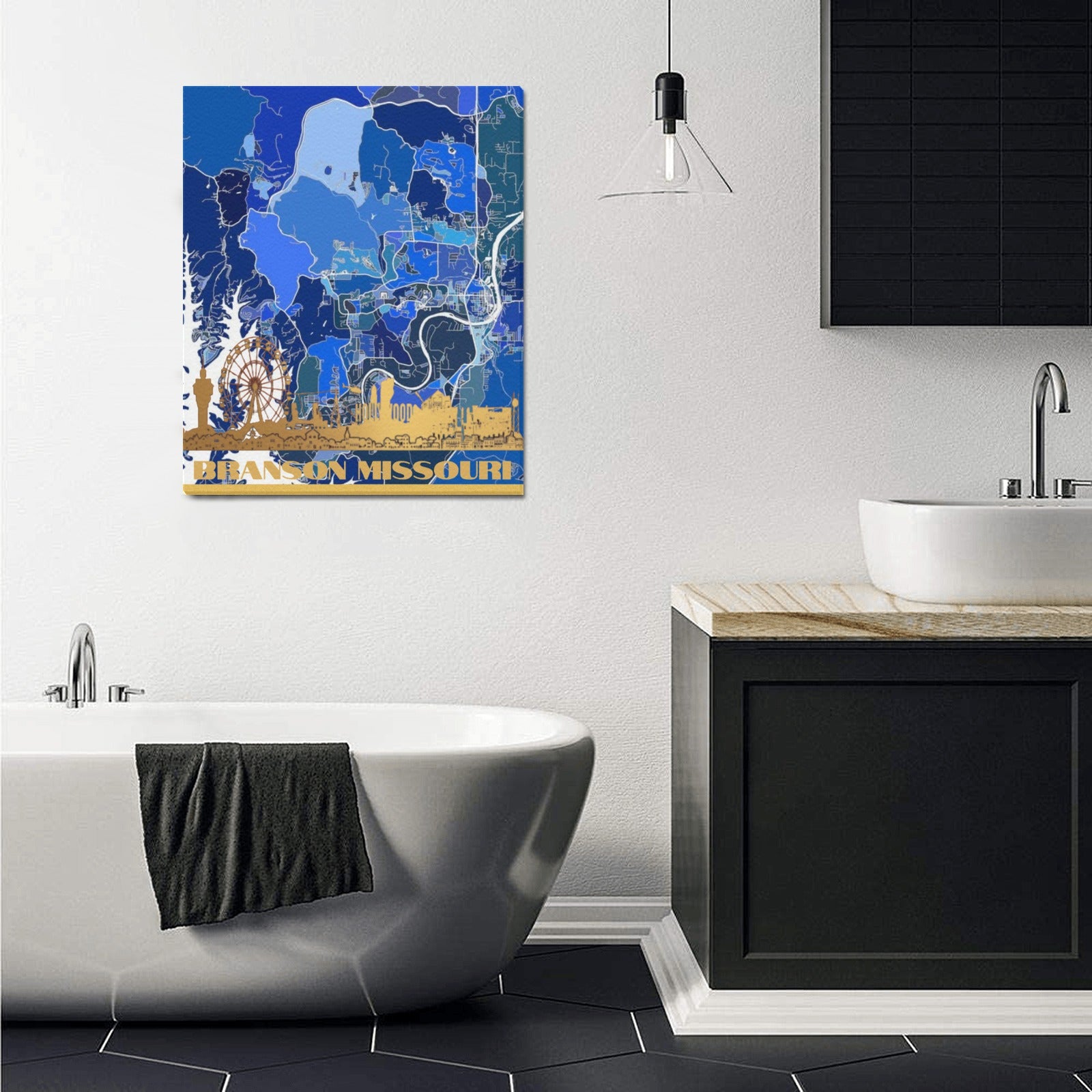 Branson Blueprint Skyline Map Limited Edition Canvas Print - 20"x24" Made in the USA