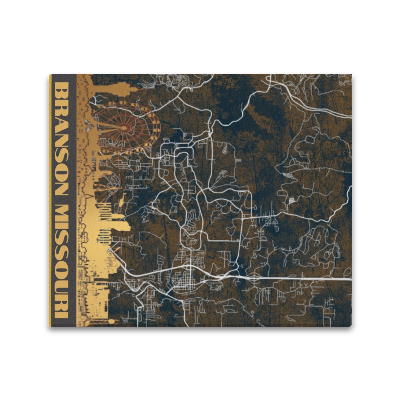 Branson Midnight Gold Map Limited Edition Canvas Print - 20"x24" Made in the USA