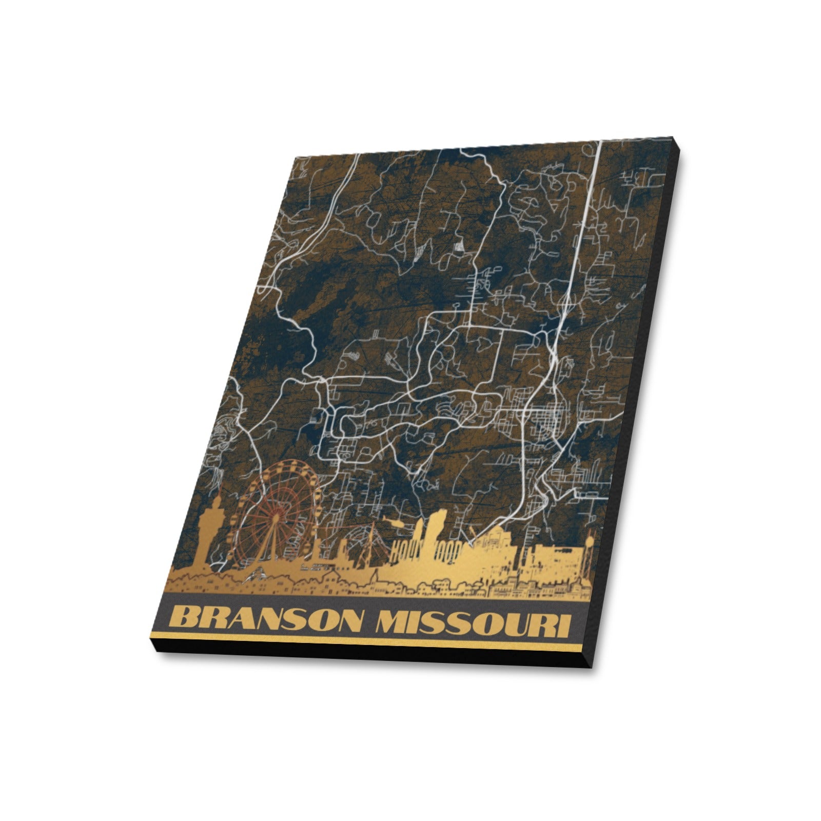 Branson Midnight Gold Map Limited Edition Canvas Print - 20"x24" Made in the USA