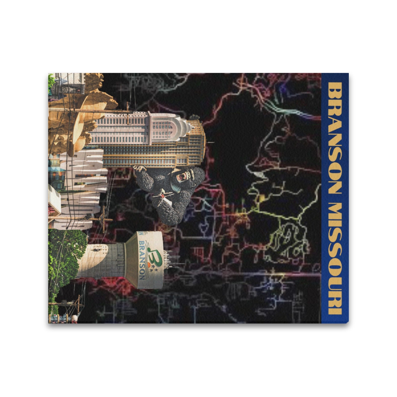 Branson Neon Skyline Map Limited Edition Canvas Print - 20"x24" Made in the USA