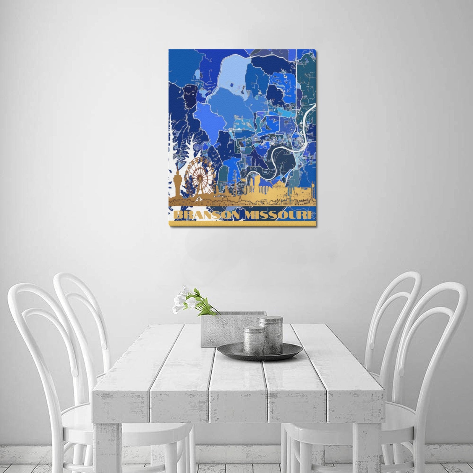 Branson Blueprint Skyline Map Limited Edition Canvas Print - 20"x24" Made in the USA