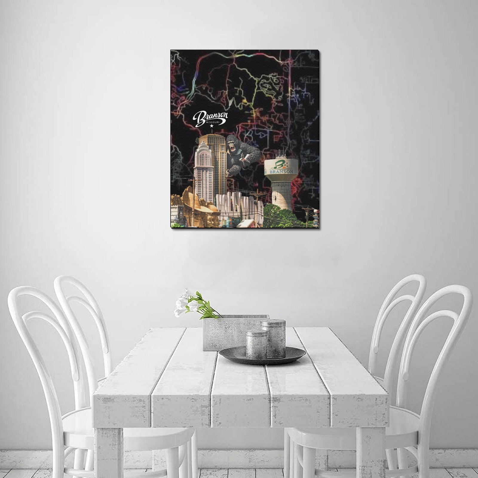 Branson Neon Map Collage Limited Edition Canvas Print - 20"x24" Made in the USA