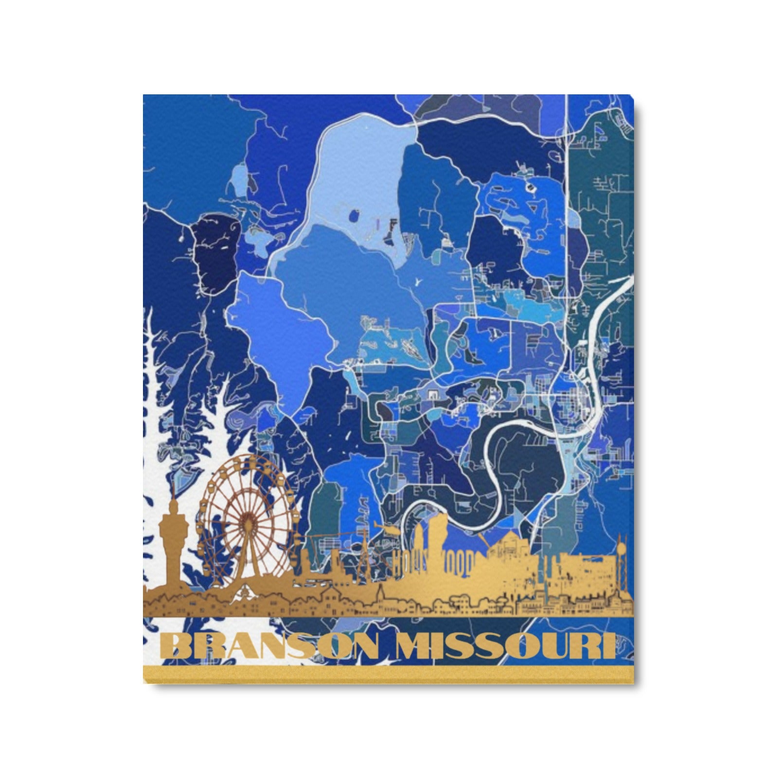Branson Blueprint Skyline Map Limited Edition Canvas Print - 20"x24" Made in the USA