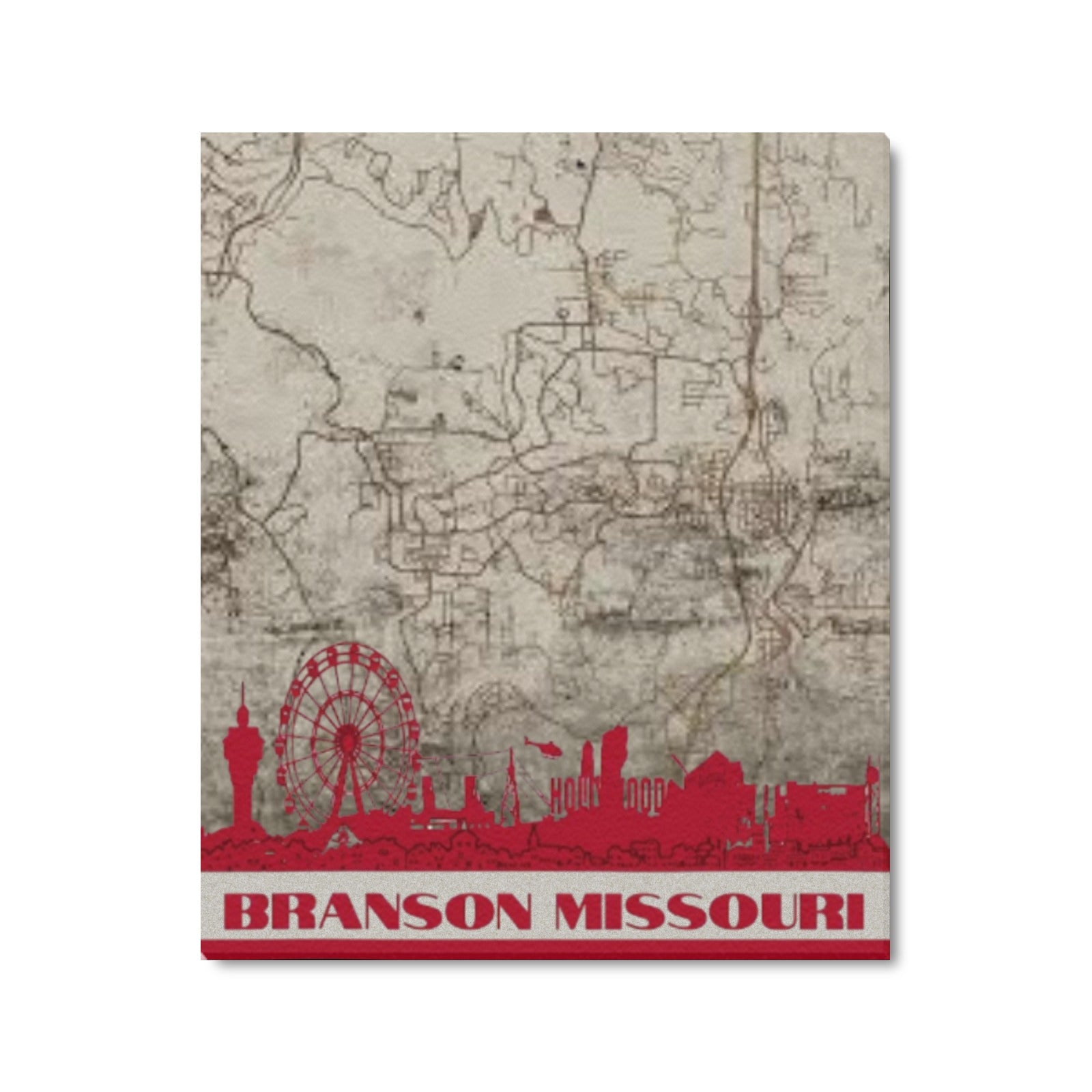 Branson Redline Landmark Map Limited Edition Canvas Print 20"x24" Made in the USA
