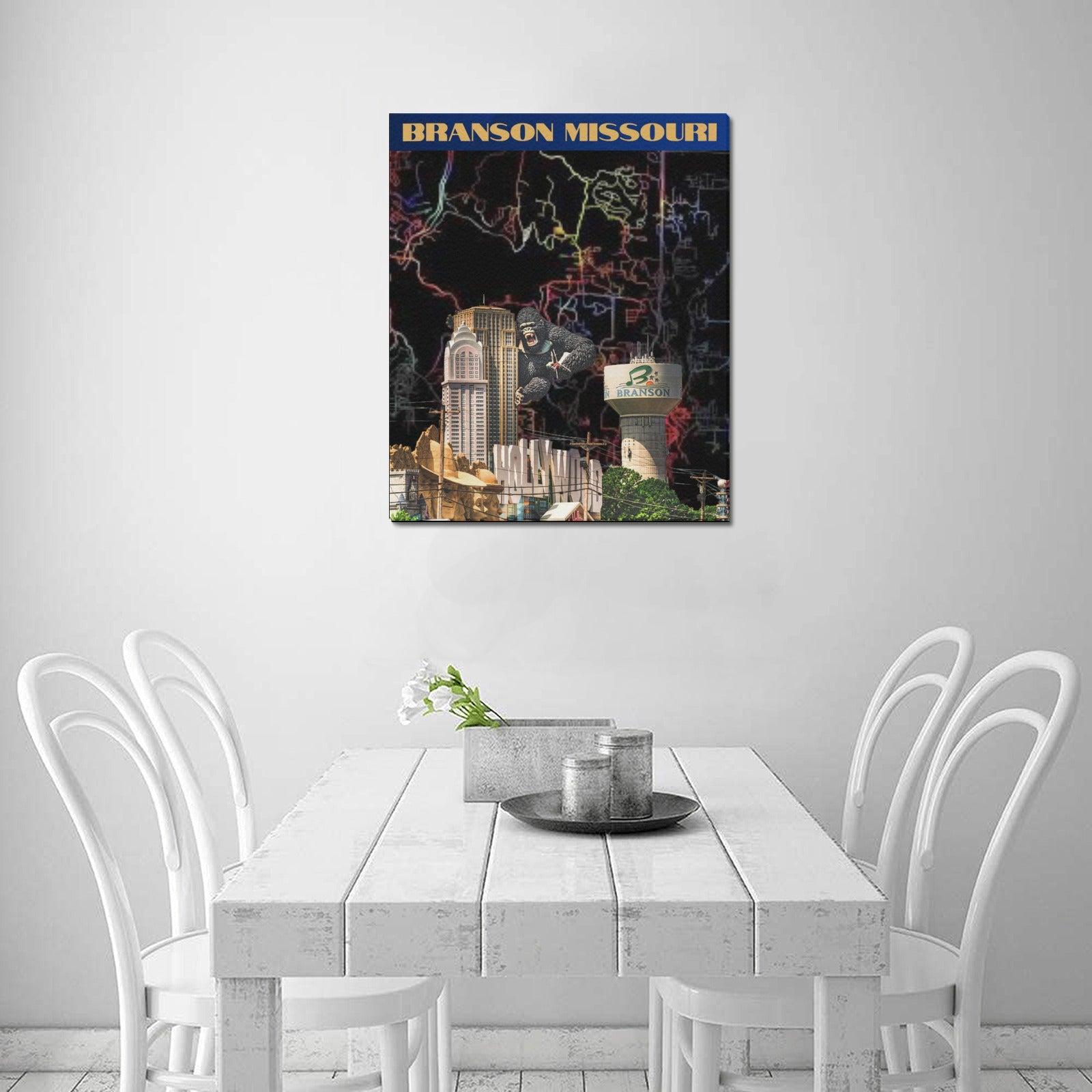 Branson Neon Skyline Map Limited Edition Canvas Print - 20"x24" Made in the USA