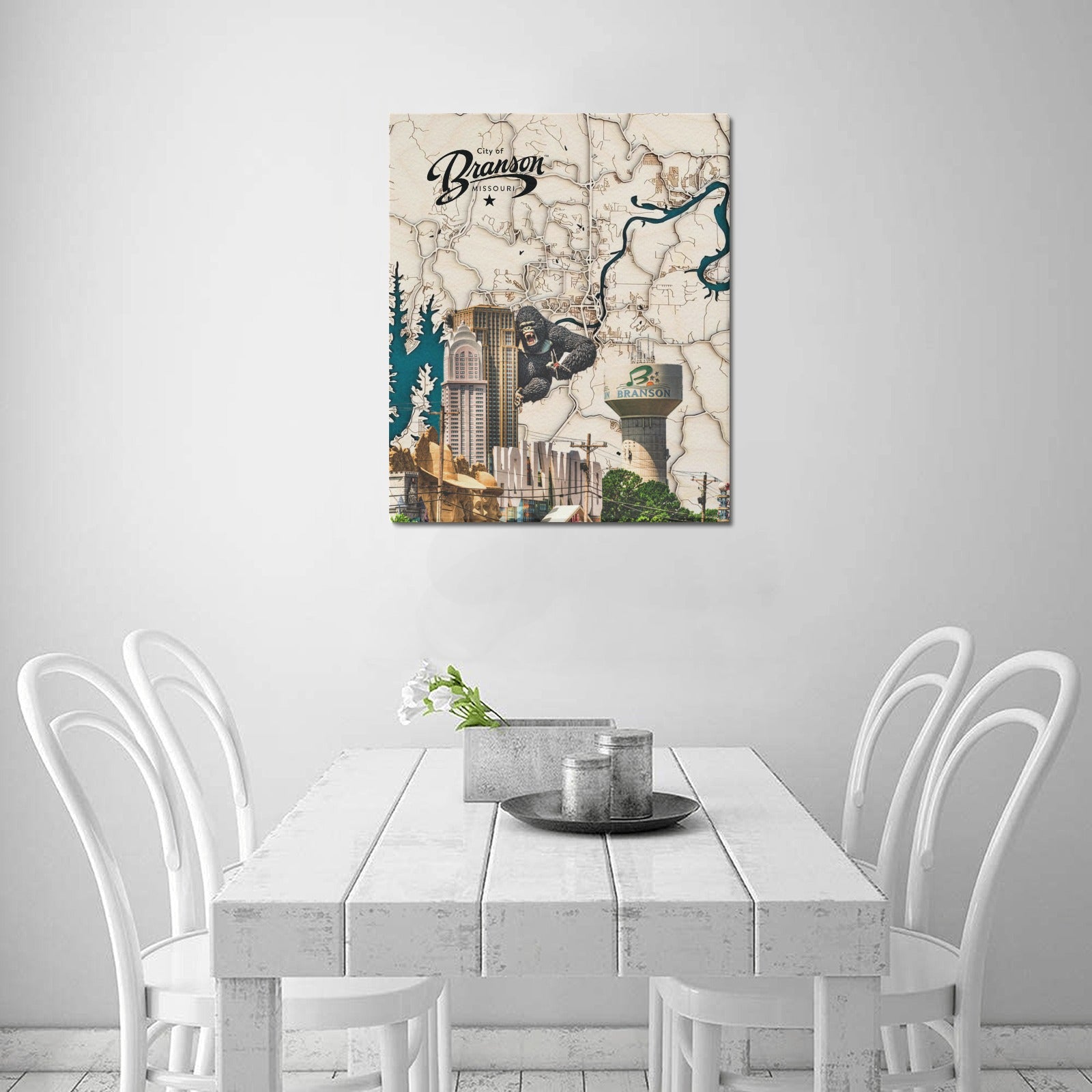 Branson Pastel Map Collage Limited Edition Canvas Print - 20"x24" Made in the USA