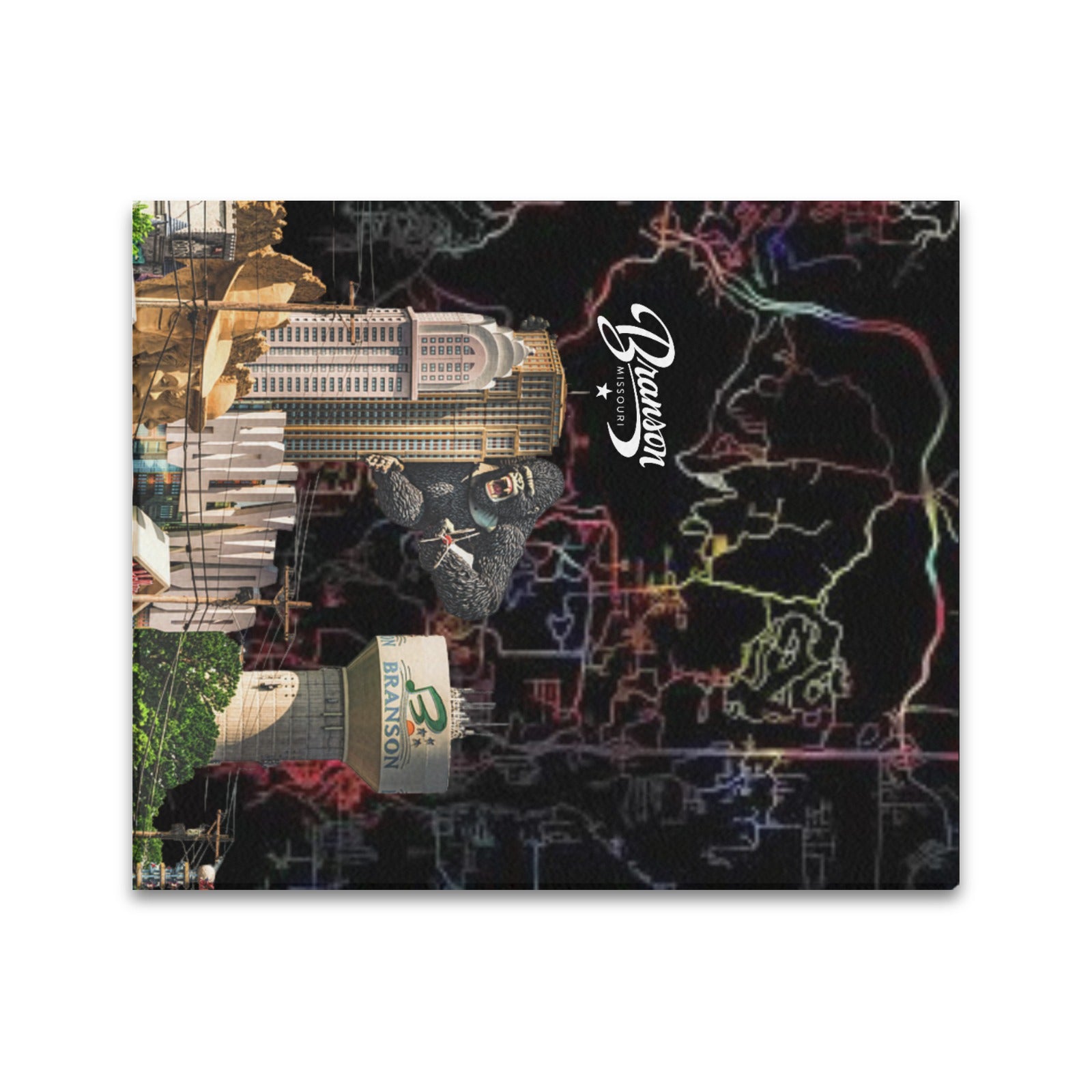 Branson Neon Map Collage Limited Edition Canvas Print - 20"x24" Made in the USA