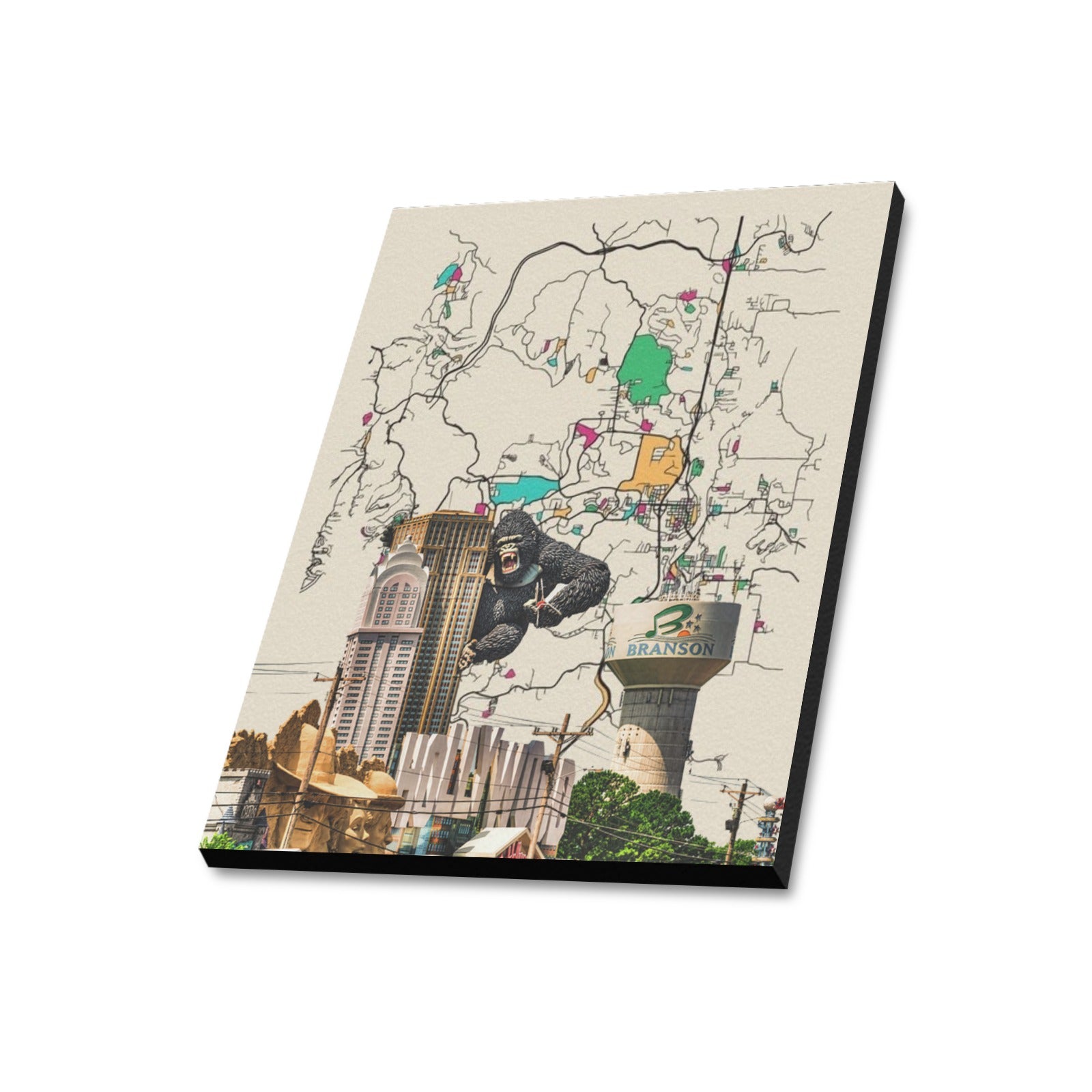 Branson Warm Map Collage Limited Edition Canvas Print - 20"x24" Made in the USA