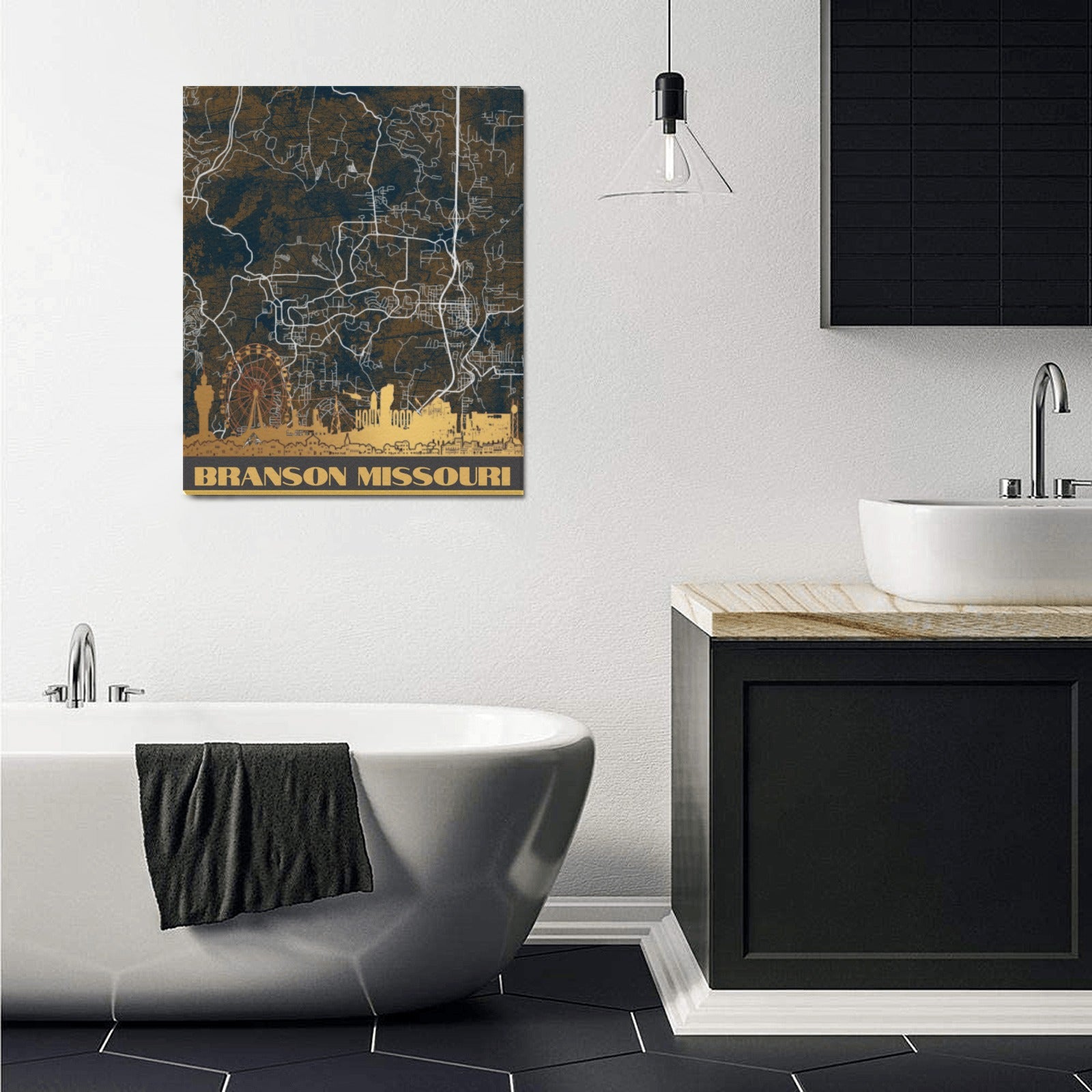 Branson Midnight Gold Map Limited Edition Canvas Print - 20"x24" Made in the USA