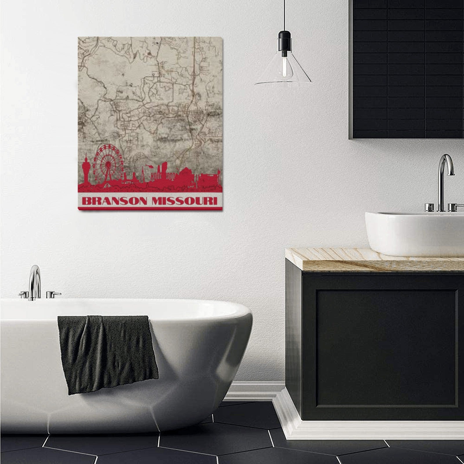 Branson Redline Landmark Map Limited Edition Canvas Print 20"x24" Made in the USA